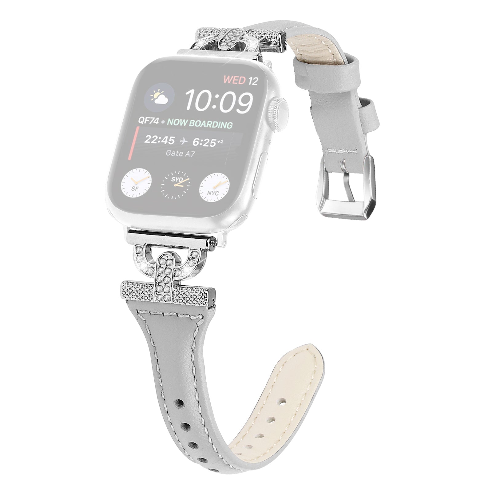 Silver Buckle Watch Band for Apple Watch Ultra 2 49mm Series 9 45mm SE (2023) 44mm Ultra 49mm 8 7 45mm 6 5 4 SE (2022) SE 44mm 3 2 1 42mm Rhinestone Decor Genuine Cow Leather Strap Silver Buckle Watch Band for Apple Watch Ultra 2 49mm Series 9 45mm SE (2023) 44mm Ultra 49mm 8 7 45mm 6 5 4 SE (2022) SE 44mm 3 2 1 42mm Rhinestone Decor Genuine Cow Leather Strap